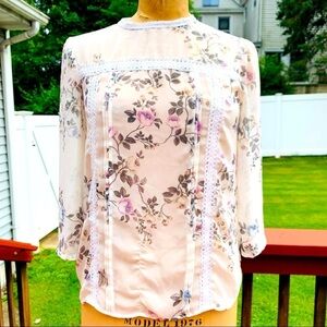 Victorian gardenia long sleeve Floral sheer romantic blouse small women’s top